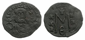 Theophilus (829-842). Æ 40 Nummi (24mm, 3.04g, 6h). Syracuse, 830-842. Crowned facing bust, wearing chlamys and holding globus cruciger. R/ Large M; X...