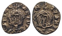 Basil I with Constantine (867-886). Debased AV Semissis (11mm, 1.06g, 6h). Syracuse, 868-879. Crowned facing bust of Basil, holding globus cruciger. R...