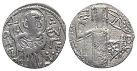Manuel I (Emperor of Trebizond, 1238-1263). AR Asper (22mm, 2.80g, 6h). St. Eugenius standing facing, holding long cross. R/ Manuel standing facing, h...