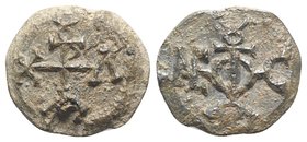 Byzantine Pb Seal, c. 7th-12th century (22mm, 6.87g, 12h). Cruciform monogram. R/ Cruciform monogram. VF