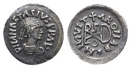 Gepids, Uncertain king, c. 454-552. Broken AR Quarter Siliqua (13mm, 1.04g, 6h). Sirmium, in the name of Anastasius I, 491-517. Diademed and cuirassed...