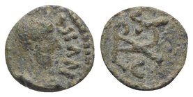Ostrogoths, Athalaric (526-534). Æ Nummus (9mm, 1.01g, 6h). Rome, in the name of Justinian. Diademed, draped and cuirassed bust of Justinian r. R/ Mon...