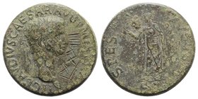 Ostrogoths, Uncertain king, early to mid 6th century. Æ 83 Nummi (35mm, 29.00g, 6h). Countermarked early imperial Sestertius. Mark of valuation (LXXXI...