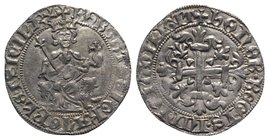 Italy, Napoli. Roberto I d'Angiò (1309-1343). AR Gigliato (27mm, 3.96g, 1h). King seated facing on lion throne, holding sceptre and globus cruciger. R...