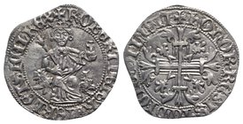 Italy, Napoli. Roberto I d'Angiò (1309-1343). AR Gigliato (28mm, 3.94g, 5h). King seated facing on lion throne, holding sceptre and globus cruciger. R...
