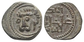 Italy, Sicily, Messina. Guglielmo II (1166-1189). Æ Follaro (12mm, 2.24g, 12h). Head of lion. R/ Cufic legend. Spahr 118; MIR 37. Green patina, EF