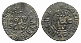 Italy, Sicily, Messina. Guglielmo II (1166-1189). Æ Half Follaro (17mm, 1.42g, 12h). REX W SCUS. R/ Kufic legend. Spahr 119; MIR 38. VF - Good VF