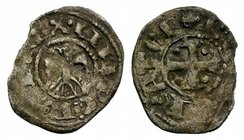 Italy, Sicily, Messina or Brindisi. Enrico VI and Costanza (1191-1197). BI Denaro (16mm, 0.66g). Eagle facing, head l. R/ Cross. Spahr 29. Near VF