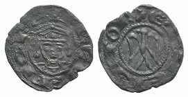 Italy, Sicily, Messina. Enrico VI (1191-1197). BI Denaro (14mm, 0.55g, 9h). In the name of Federico II. Crowned bust facing. R/ Eagle facing, head l. ...