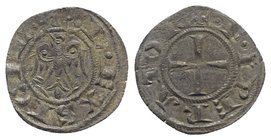 Italy, Sicily, Messina. Federico II (1197-1250). BI Denaro, AD 1221 (18mm, 0.75g, 1h). Eagle facing, head l. R/ Cross. Spahr 107; MIR 89. Good VF