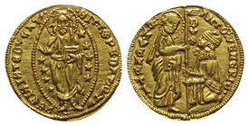 Italy, Venezia. Antonio Venier (1382-1400). AV Ducato (21mm, 3.48g, 6h). San Marco standing r. and Doge kneeling l., holding banner between them. R/ C...