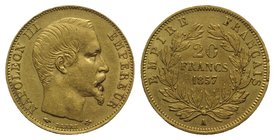 France, Napoléon III (1852-1870). AV 20 Francs 1857 A, Paris (21mm, 6.43g, 6h). Ga.1061. Good VF