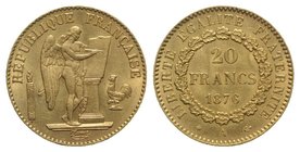 France. AV 20 Francs 1876 A, Paris (21mm, 6.45g, 6h). Fb. 592. EF