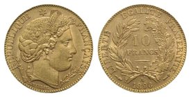 France. AV 10 Francs 1896 A, Paris (19mm, 3.22g, 6h). Fb. 594. Near EF