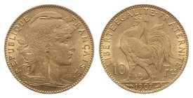 France. AV 10 Francs 1907 (19mm, 3.23g, 6h). Fb. 597. Good VF