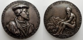 Italy, Bologna. Carlo V d'Asburgo (1519-1558). AR Medal 1530 (77mm, 235.9g, 12h), opus Giovanni Bernardi. CAROLVS V MP BONON CORONATVS M.D XXX. R/ IN ...