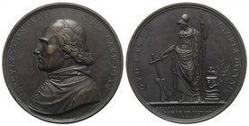 Italy, Ercole Consalvi (1757-1824). Bronze Medal 1824 (54mm, 81.33g, 12h), opus Girometti. HERCVLES CONSALVI S R E CARD DIAC. R/ QVO FAS ET GLORIA DVC...