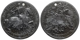 Italy, Savoia. Umberto I (1878-1900). Lead Medal 1893 (55mm, 63.17g, 12h). Silver wedding anniversary. Pierced, VF