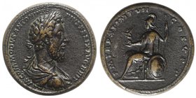 Paduan Medals, Commodus (177-192). Æ Medallion (39mm, 43.24g, 12h). Later strike. Laureate, draped and cuirassed bust r. R/ Roma seated l., holding vi...