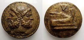 Modern counterfeit of a Roman Republican Cast Æ, c. 20th century (108mm, c. 1,4kg). Laureate head of Janus. R/ Prow of galley r.; V above. Brown patin...