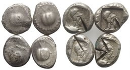 Pamphylia, Side, lot of 4 AR Staters (Pomegranate / Head of Athena), all with test-cut. Lot sold as is, no return