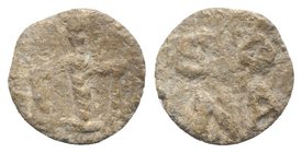 Roman PB Tessera, c. 1st century BC - 1st century AD (12mm, 1.51g, 12h). Artemis Ephesia. R/ CO / NA. Wavy, near VF