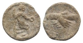 Roman PB Tessera, c. 1st century BC - 1st century AD (13mm, 1.59g, 12h). Concordia seated r., holding patera and sceptre. R/ Two clasped hands. VF - G...