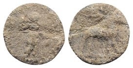 Roman PB Tessera, c. 1st century BC - 1st century AD (16.5mm, 2.39g, 12h). Diana standing r., holding bow and drawing arrow. R/ Stag standing r. Good ...
