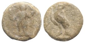 Roman PB Tessera, c. 1st century BC - 1st century AD (11mm, 2.07g, 12h). Felicitas(?) standing l., holding caduceus and cornucopia. R/ Eagle standing ...