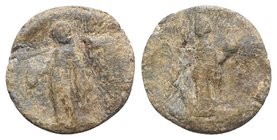 Roman PB Tessera, c. 1st century BC - 1st century AD (20mm, 5.45g, 12h). Fortuna standing l., holding rudder and cornucopiae. R/ Mercury standing l., ...