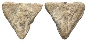 Roman Triangular PB Tessera, c. 1st century BC - 1st century AD (18mm, 3.40g, 12h). Fortuna standing l., holding rudder and cornucopiae. R/ Mercury st...