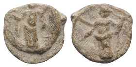 Roman PB Tessera, c. 1st century BC - 1st century AD (16mm, 2.93g, 12h). Fortuna standing l., holding rudder and cornucopiae. R/ Mercury(?) standing l...