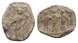 Roman PB Tessera, c. 1st century BC - 1st century AD (16mm, 2.62g, 3h). Fortuna standing l., holding rudder and cornucopiae. R/ The Three Graces. Good...