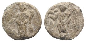 Roman PB Tessera, c. 1st century BC - 1st century AD (14mm, 2.25g, 12h). Fortuna standing l., holding rudder and cornucopiae. R/ Victory standing faci...