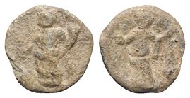 Roman PB Tessera, c. 1st century BC - 1st century AD (14mm, 2.21g, 12h). Fortuna standing l., holding rudder and cornucopiae. R/ Victory(?) standing l...