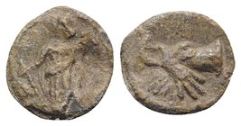 Roman PB Tessera, c. 1st century BC - 1st century AD (14mm, 3.23g, 2h). Fortuna standing l., holding rudder and cornucopiae. R/ Two clasped hands. Ros...