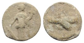 Roman PB Tessera, c. 1st century BC - 1st century AD (18mm, 4.47g, 12h). Fortuna standing l., holding rudder and cornucopiae. R/ Two clasped hands. Ro...