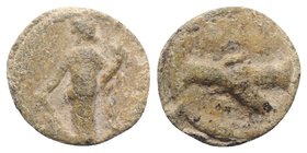 Roman PB Tessera, c. 1st century BC - 1st century AD (18mm, 4.04g, 12h). Fortuna standing l., holding rudder and cornucopiae. R/ Two clasped hands. Ro...