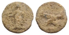 Roman PB Tessera, c. 1st century BC - 1st century AD (13.5mm, 2.55g, 6h). Fortuna standing l., holding rudder and cornucopiae. R/ Two clasped hands. R...