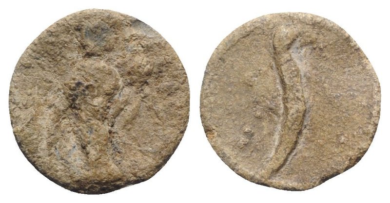 Roman PB Tessera, c. 1st century BC - 1st century AD (17mm, 2.69g). Fortuna stan...