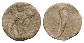 Roman PB Tessera, c. 1st century BC - 1st century AD (17mm, 2.69g). Fortuna standing l., holding rudder and cornucopiae. R/ Needle. VF