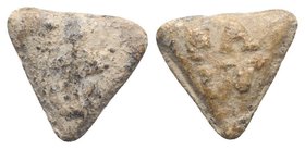 Roman Triangular PB Tessera, c. 1st century BC - 1st century AD (15mm, 3.48g, 12h). Fortuna standing l., holding cornucopia and sceptre. R/ FA / IV. G...