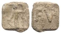 Roman PB Tessera, c. 1st century BC - 1st century AD (15mm, 2.69g, 12h). Fortuna standing l., holding cornucopia and sceptre. R/ Large FV. VF