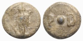 Roman PB Tessera, c. 1st century BC - 1st century AD (10mm, 1.73g, 12h). Fortuna standing l., holding cornucopia and sceptre. R/ Large P•D. Good VF
