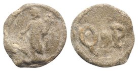 Roman PB Tessera, c. 1st century BC - 1st century AD (14mm, 2.68g, 12h). Fortuna standing l., holding cornucopia and sceptre. R/ Large Q•P. VF