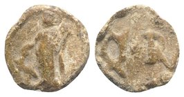 Roman PB Tessera, c. 1st century BC - 1st century AD (14mm, 2.50g, 12h). Fortuna standing l., holding cornucopia and rudder. R/ Q•R. VF