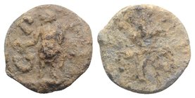 Roman PB Tessera, c. 1st century BC - 1st century AD (17mm, 4.85g, 6h). Genius standing l., holding patera and cornucopia; CP to l. R/ Lizard. Near VF