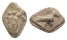 Roman PB Tessera, c. 1st century BC - 1st century AD (13mm, 1.14g, 9h). The Three Graces. R/ Dove standing r. Rostowzew 2449. VF