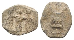 Roman PB Tessera, c. 1st century BC - 1st century AD (17mm, 2.82g, 9h). The Three Graces. R/ Modius containing three corn-ears. Rostowzew 358. VF