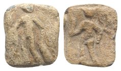 Roman PB Tessera, c. 1st century BC - 1st century AD (13mm, 2.44g, 12h). Hercules standing l., holding club. R/ Mercury(?) standing l. VF